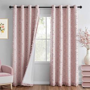 lot 19865 image: MYSKY HOME Pink Blackout Curtains for Girls Bedroom 84 Inches Long Total Light Blocking Blush Nursery Curtain 2 Panels Room Darkening Grommet Window Drapes with Pom Pom Sheer for Living Room 52W x 84L