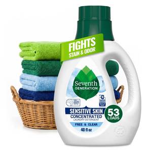 lot 19869 image: Seventh Generation Concentrated Free & Clear Laundry Detergent, 40 oz, No Dyes or Fragrance, Sensitive Skin Liquid Laundry Soap Targets Stains and Everyday Messes With Biobased Formula (Slightly Used)