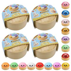 lot 19873 image: Dumpling Squishy Mystery Box,Dumplings Style Stress Balls for Adults and Kids, Cute Steamer Basket Design with Squeezable Ball Stress Relief Fidget Toys (4 PCS)