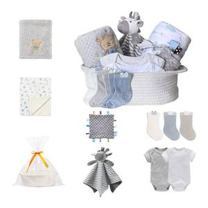 lot 19875 image: CREVENT Gift Set for Girls Boys -Diaper Caddy Organizer Basket with 2 Blankets, 1 Taggie, 1 Lovey, 3 Socks��2 Baby Bodysuits��1 Gift Bag with Ribbon - Newborn Essential Baby Shower