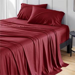 lot 19902 image: Bedsure Queen Sheet Set, Rayon Derived from Bamboo, Cooling Sheets, PureWoven, Breathable & Soft, Deep Pocket Up to 16 Inches, Hotel Luxury Silky Bedding for Hot Sleepers, Burgundy