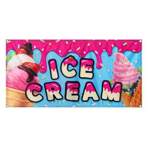 lot 20007 image: Tudomro 2x4 Feet Ice Cream Banner Sign Polyester Fabric Ice Cream Feather Flag for Summer Outdoor Advertisement Business Decor