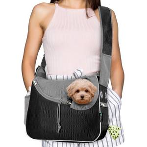 lot 20014 image: PetAmi Dog Sling Carrier for Small Dogs Under 10 lbs, Hands Free Crossbody Puppy Cat Carrier for Travel with Breathable Mesh, Padded Strap, Removable Sherpa Bed, Pockets & Poop Bag Dispenser, Black