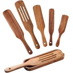 lot 20018 image: Wooden Spurtle Kitchen Utensils,QWKIT 6 Pcs Premium Natural Teak Wood Slotted Spurtle Spatulas Spoons Set for Nonstick Cookware Kitchen Cooking Heat Resistant Non Stick (with holder)