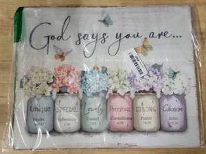 lot 20433 image: God Says You Are...  Mason Jar with Bible Verses Decorative Sign (14�x12)