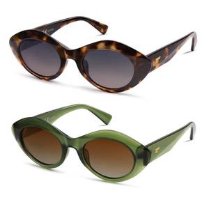 lot 20458 image: VANLINKER Polarized Trendy Thick Oval Round Sunglasses for Women Retro Shades VL9825, tortoise green