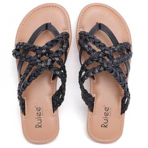 lot 20470 image: Ruiee Wide Width Sandals for Women, Summer Flip Flops Wide Feet Flat Slides Casual Braided Comfort Slip on Breathable Cute Sandal. 258009 Black Size9.5