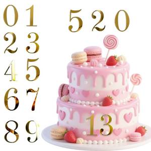 lot 20477 image: Gold Mirror Acrylic Number Cake Toppers (0-9) - 10-Piece Set - Reusable 3.66-Inch Tall Numbers for Birthday, Anniversary, and Milestone Party Decorations 2 Pack