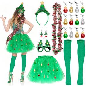 lot 20481 image: MJOGGOTT 7 Pcs Christmas Tree Costume for Women including Xmas Tutu Skirt Christmas Tree Headband Socks Glasses Earrings Tinsel Garlands for Xmas Party Women Outfits One Size Fits Most