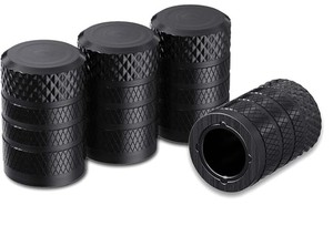 lot 14195 image: CKAuto Tire Valve Stem Caps, Black, 4 pcsPack, Anodized Aluminum Tire Valve Cap Set, Corrosion Resistant, Universal Stem Covers for Cars Trucks Motorcycles SUVs and Bikes
