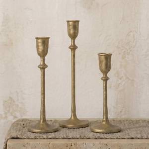 lot 1409 image: BANOMII Antique Brass Candlestick Holders Set of 3, Cast Iron Taper Candle Holder for Dining Table Centerpiece, Wedding, Fireplace Mantel Decor, Vintage Tall Candle Stands, Christmas Decorations