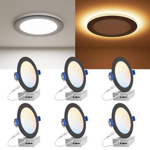 lot 1410 image: VOLISUN 6 Pack 6 Inch Black Recessed Light with Night Light, Canless LED Recessed Lighting 6 inch, 2700K-5000K Selectable, 12W130W,1080LM Soffit Lighting Outdoor Recessed Light, ETL Certificated