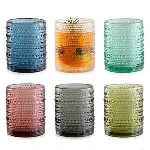 lot 1422 image: KMIGRUAN Colored Hobnail Drinking Glasses Set of 6,12oz Vintage Kitchen Glassware,Embossed Beaded Glass Cups,Water Tumbler for Cocktail,Juice and Various Mixed Drinks