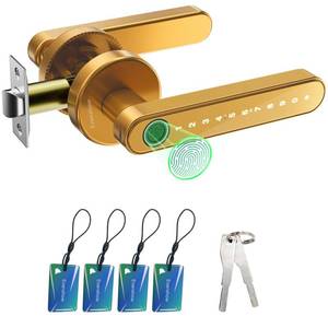 lot 1428 image: Evanshow Fingerprint Door Lock Biometric Door Knob with Keypad Keyless Entry, Door Locks for Bedrooms, Home Hotel Office Apartment Gold