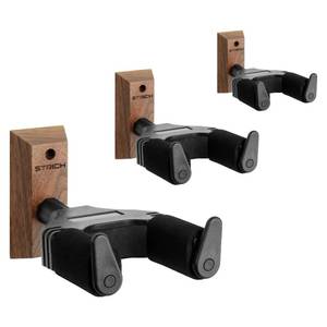 lot 1431 image: STRICH Guitar Wall Mount,Walnut Base Guitar Hanger,U-Shaped Guitar Wall Hanger Mount with Screws,Auto Lock Guitar Holder Hook Stand for Acoustic, Electric Guitar, Banjo, Bass(3-Pack)
