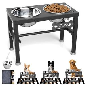 lot 1439 image: SHAINFUN Elevated Dog Bowls with Mat for Medium Large Dogs, Raised Dog Bowl Stand with 2 Stainless Steel 58oz Bowls, Tall Dogs Food Water Bowl Holder