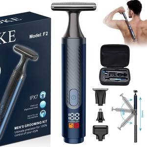 lot 1441 image: FOKE Back Shaver for Men, Ultra-Wide 2 T-Shaped Head, Travel Case, LED 4 in 1 Mens Back Shaver Rechargeable with Long Handle, Safety Lock, IPX7, Multi-Functional Back Trimmer for Men, (Flat Black)