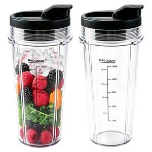 lot 1469 image: BN301 BN300 20 OZ Smoothie Blender Replacement Cups for Ninja Nutri-Blender Plus, 2 Pack Portable Jars for Personal Blender