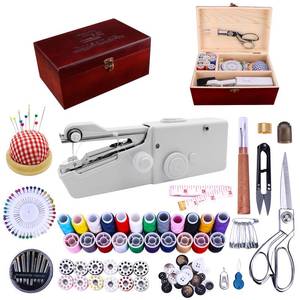 lot 1473 image: Hand Held Sewing Machine, with Red Wooden Sewing Box and 143 PCS Sewing Kit, Mini Portable Handheld Sewing Machine for Adults and Beginners, with a Power Adapter and Heavy-Duty Scissors