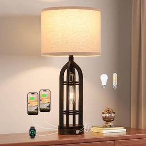 lot 1479 image: Seealle Table Lamps for Living Room - Black Bedside Lamp for Bedroom with USB CA & Outlet, Farmhouse Lamps for Night Stands, 3-Way Dimmable Touch Lamps for Living Room with Oat Shade(Single)