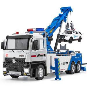 lot 1482 image: HAPYAD Tow Truck Toy for Kids, Metal Tow Truck with Crane Toy Model with Lights and Sounds, Construction Vehicles for 3 4 5 6 7 8 Years Old Boys
