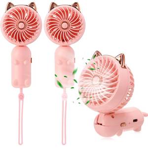 lot 2010 image: Glooglitter 2 Pcs Mini Handheld Fan Bulk, Pink USB Rechargeable Portable Personal Fan, 3 Speed Wind, 180° Adjustable Fold, Cute Cat Ears Design, for Women Girls Indoor Outdoor Travel Camping Supplies