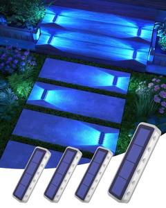 lot 2033 image: DetarZinLED Blue Solar Lights for Outside 4 Pack, 12 LEDs 2-Sided Illumination Solar Dock Lights Outdoor IP68 Waterproof, Auto OnOff Solar Deck Lights for Steps,Stairs,Driveway,Pathway,Sidewalk,Porch