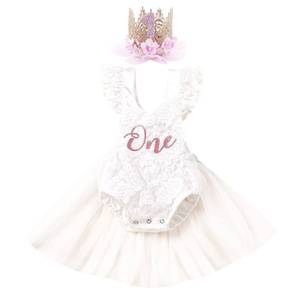 lot 2034 image: Onderful 1st Birthday Girl Outfit Cake Smash Boho Rainbow First Birthday Dress Princess Floral Party Lace Romper Mini Tutu Skirt Headband Summer Baby One Year Old Photoshoot White 12-18 Months