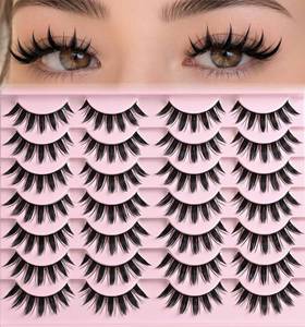 lot 2036 image: QUNETY Manga Lashes Anime Eyelashes Fake Mink Manhua Lash Pack Wispy Spiky Eye Lashes Natural Look 14 Pairs Doll Spike Wet Eyelash Pack 16mm Manhwa Pesta�as for Women