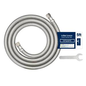 lot 2044 image: 5ft Ice Maker Water Line Stainless Steel Braided �� Flexible Refrigerator Water Supply Tube with 14 Quick Connect Fitting, Universal Fit