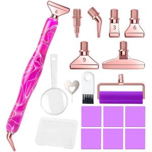 lot 2056 image: RaySoar Diamond Art Pens Diamond Art Tools Painting Pen with Screw Metal Tips Multi-Placer Tool Accessories for Adults Gem Rhinestone Picker Stylus Purple