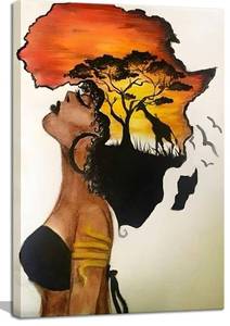 lot 2090 image: Framed African American Wall Art Homesick African Woman Posters Canvas Painting Black Girl Abstract African Sunset Landscape Wall Decor Picture Prints Art for Living Room Bedroom Home Decoration��