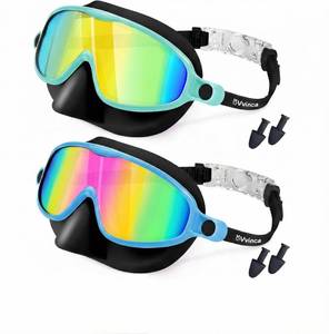 lot 2096 image: Vvinca Kids Swim Goggles with Nose Cover 2 Pack, Anti-Fog Waterproof Swimming Glasses for Boys Girls Age 12-15, Wide View Silicone Scuba Mask for Toddler Pool Beach Water Play