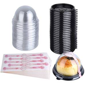 lot 2112 image: MIAHART 50 Pack Clear Plastic Mini Cupcake Container with 50 Pcs Label Stickers Baking Mini Cake Boxes Muffin Boxes Dome Box Candy Boxes, Black