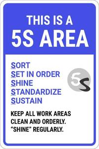 lot 2447 image: 5S Area Metal Sign - Danger, Warning, Notice, Safety - 12x16 Inch