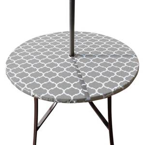 lot 2460 image: Hipinger Vinyl Round Fitted Tablecloth with Zipper and Umbrella Hole, Outdoor Oil Waterproof Stain Resisteant PVC Table Cover for Party, Picnic and Patio 40-44 Inch, Grey Moroccan