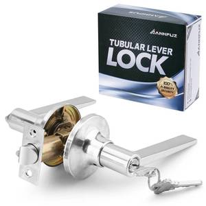 lot 2477 image: ANNFUZ Entrance Door Handle Lock with Keys,Not Keyed Alike,Reversible Door Lever with Turn-Thumb Locking for Right&Left Side,for Exterior&Interior Front Door,Office,Bedoom Door,Brushed Nickel