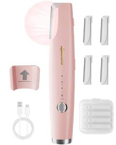 lot 2484 image: kabborro Dermaplane Razor for Women Face,Rechargeable Sonic Dermaplaning Tool with 3 Speeds & LED Light - Non-Irritating Face Razor for Peach Fuzz & Exfoliation - 5 Refill Blades Included, Pink factory sealed