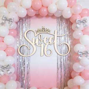 lot 2491 image: LZGXZF Wooden Sweet 16 Sign for Backdrop,Happy 16th Birthday Sign Party Decorations,Crown Sweet Girl Sixteen Birthday Anniversary Party Wall Backdrop Decorations Supplies