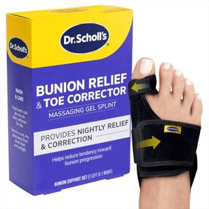 lot 2493 image: Dr. Scholls BUNION RELIEF & TOE CORRECTOR  Massaging Gel Bunion Splint & Big Toe Straightener - Orthopedic Bunion Corrector for Women & Men - Bunion Pads for Bunion Pain Relief, 1 Support Set (Left & Right)