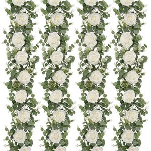 lot 3855 image: Dolicer 4Pcs 26Ft Artificial Eucalyptus Garlands with Flowers - 8 Roses, Faux Floral Greenery Garlands Fake Flowers Vines for Wedding Table Centerpieces Arch Party Ceremony Backdrop Decor (White)
