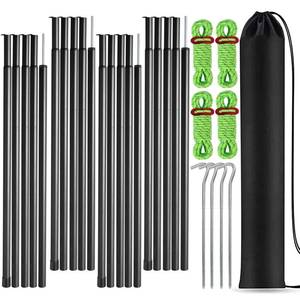 lot 3869 image: Tent Poles Adjustable Tarp Poles Steel Rods for Tarp Canopy Camping Replacement Set of 2 Pegs & Reflective Ropes (Black4)