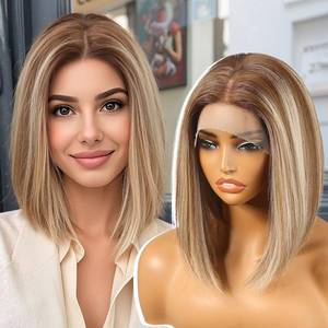 lot 3870 image: KOME Ash Blonde Synthetic Lace Front Wig,13�6 HD Straight Bob Wig for Women,Brown Short Layered Glueless Wigs for Women Daily Use 12IN��T6107F��