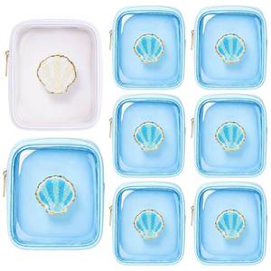 lot 3877 image: Sunnymove 8 Pcs Seashell Chenille Patches Bachelorette Party Decor Blue White Last Toast on The Coast Waterproof Clear Makeup Bag with Zipper Gifts Bridal Bag for Summer Beach Wedding Party