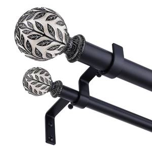 lot 3883 image: Wolistsa Black Double Curtain Rod 36-76 Inch, Boho Decorative Dual Curtain Rods for Windows, 1 Adjustable Heavy Duty Double Rod, Unique Handmade Leaf Finials Design
