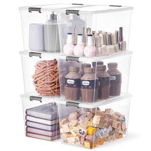 lot 3885 image: Citylife 7.8 QT 6 Pack Small Storage Bins Plastic Storage Container Stackable Box with Lids for Organizing, Clear White