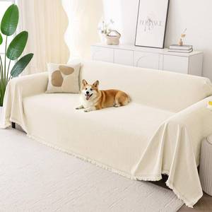 lot 3906 image: Smiry Couch Cover for Dogs, Washable Chenille Sofa Covers for 3 Cushion Couch, Soft Sofa Slipcover for Pets, Thick Sectional Furniture Protector with Tassels (Beige, 71x102 Inch)