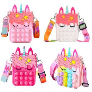 lot 4128 image: Gifts for Kids 4 Packs Unicorn Purses Fashion Fidgets Fashion Pop Purse Push Bubbles Fidget Toy Rainbow Unicorn Purse Wallet Ladies Bag Silica Dimple Crossbody Bags