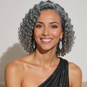 lot 4129 image: HANASCC 12 Salt and Pepper Wigs for Black Women Deep Curly Grey Bob Wigs Glueless Gray Human Hair Wigs for Older Women Pre Cut 5x5 HD Transparent Lace Short Deep Wave Wig