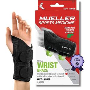 lot 4369 image: MUELLER Sports Medicine Green Fitted Wrist Brace for Men and Women, Wrist Pain Relief Support, Ideal for Carpal Tunnel, Tendonitis, Arthritis, Left Hand, Black, SmallMedium